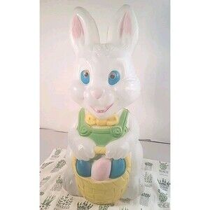 Vintage 18" Easter Bunny Rabbit Lighted Blow Mold & basket of eggs General Foam